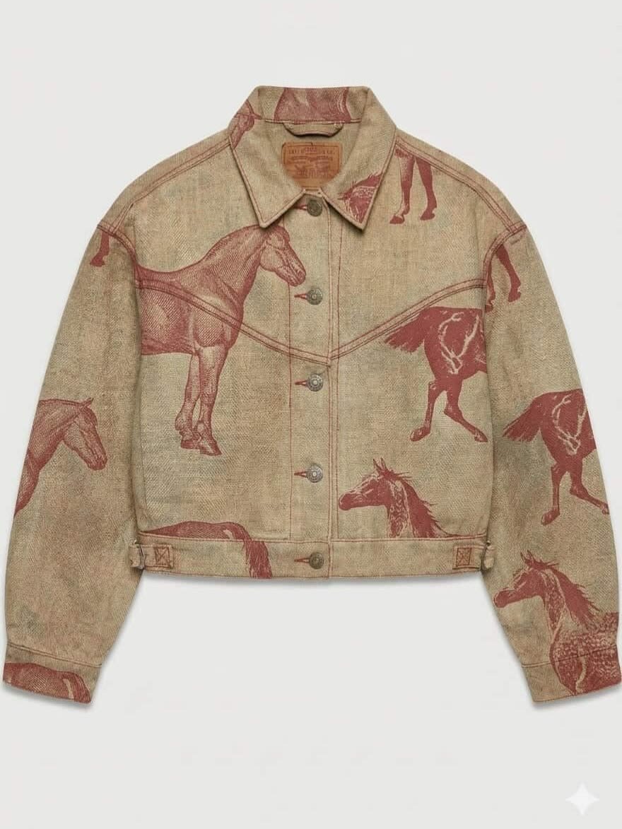 Vintage Western Equestrian Print Denim Jacket