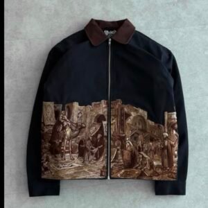 Black Vintage Scene Zip Jacket