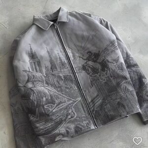 Grey Renaissance Print Zip Jacket