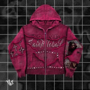 Gothic "Saint Global" Studded Zip Hoodie