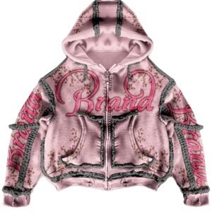 Y2K Cherry Blossom Raw-Hem Zip Hoodie
