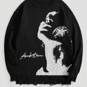 Distressed Portrait Graphic Knit