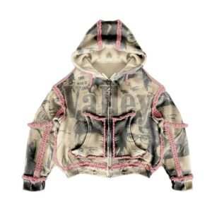 Deconstructed Graphic Newspaper Zip Hoodie