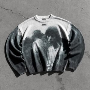 Cinematic Landscape Graphic Knit – Washed Gray