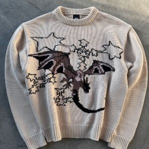 Flying Dragon Graphic Knit Sweater – Cream